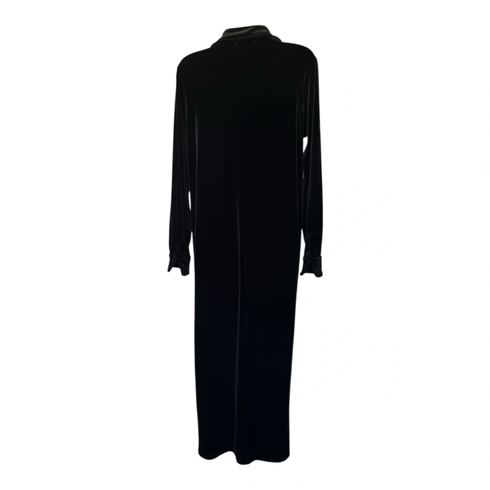 Ralph Lauren Vintage Black Velvet Maxi Shirt Dress Minimalist Quiet Luxury Small - Picture 3 of 7